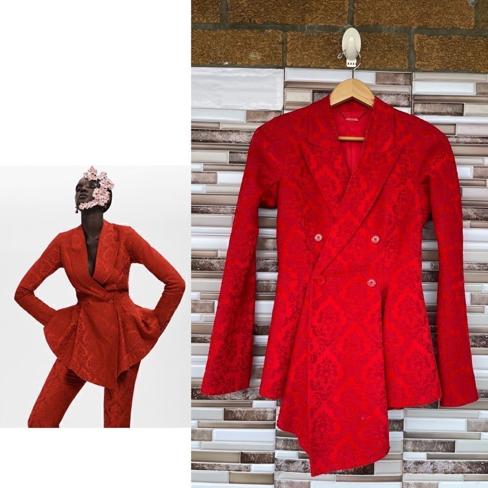Givenchy Red Jacquard Double Breast Blazer Size 6"